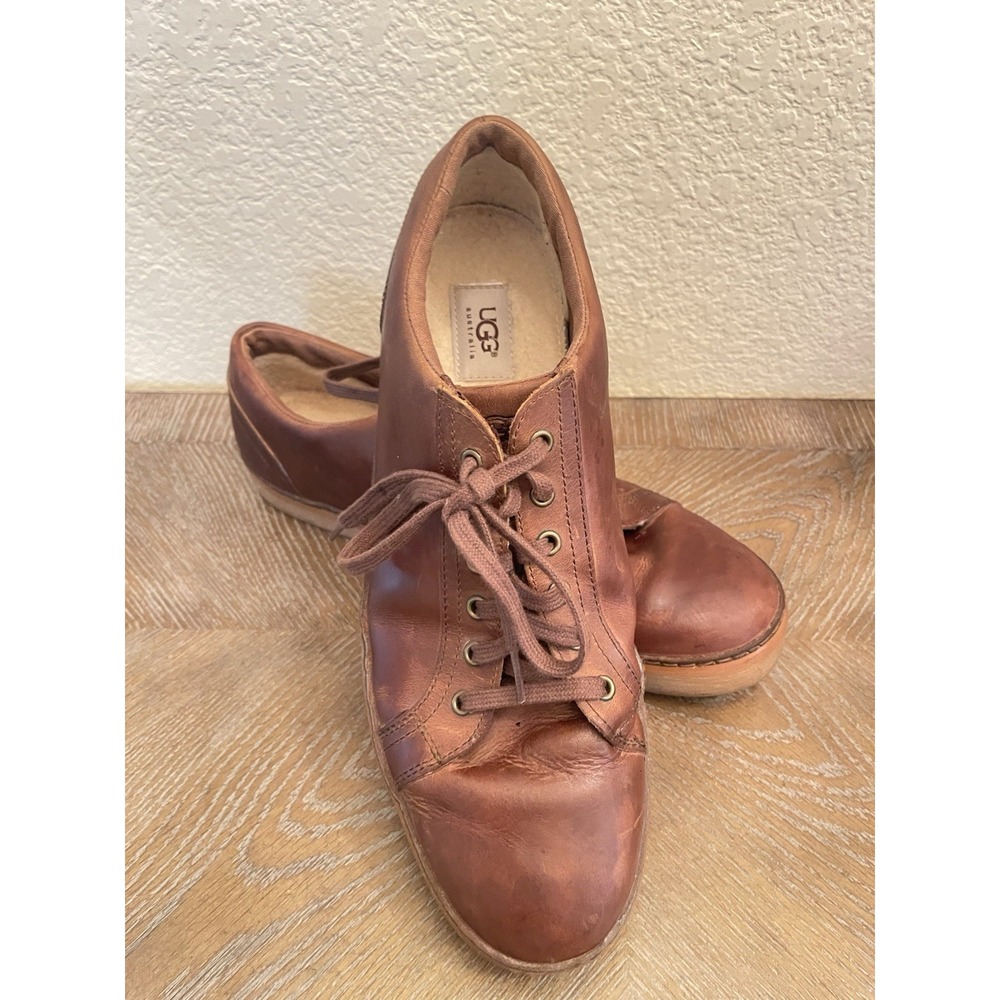 Ugg Brown Leather Lace-Up Sneakers Mens size 13